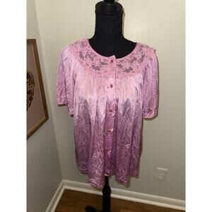 Vintage Gilead Lace Floral Nylon Pink Short Sleeve Pajama Top Size 38 cottage